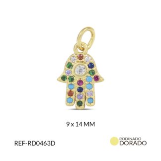 Dije rodinado mano hamsa circón multicolor x unid