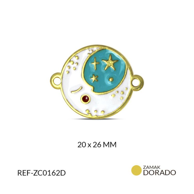 CENTRO PULSERA ZAMAK LUNA BLANCA CIELO + ESTRELLA VERDE A 26x20 / x UND / Ref-ZC0162D