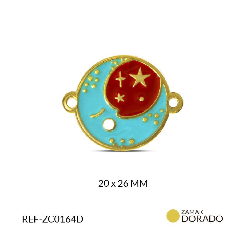 CENTRO PULSERA ZAMAK LUNA VERDE A CIELO + ESTRELLA ROJA 20X26 / x UND / Ref-ZC0164D