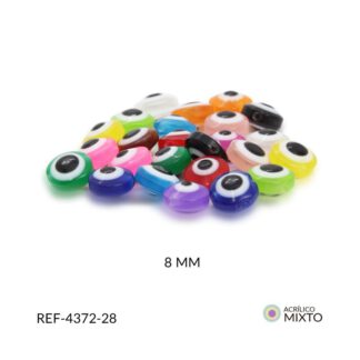 Ojo turco acrilico plano mixto 8mm paquete x24 unidades