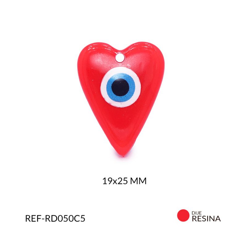 Dije resina corazon ojo turco rojo 19x25mm / x unidad / RD050C5 / Ref-RD050C5