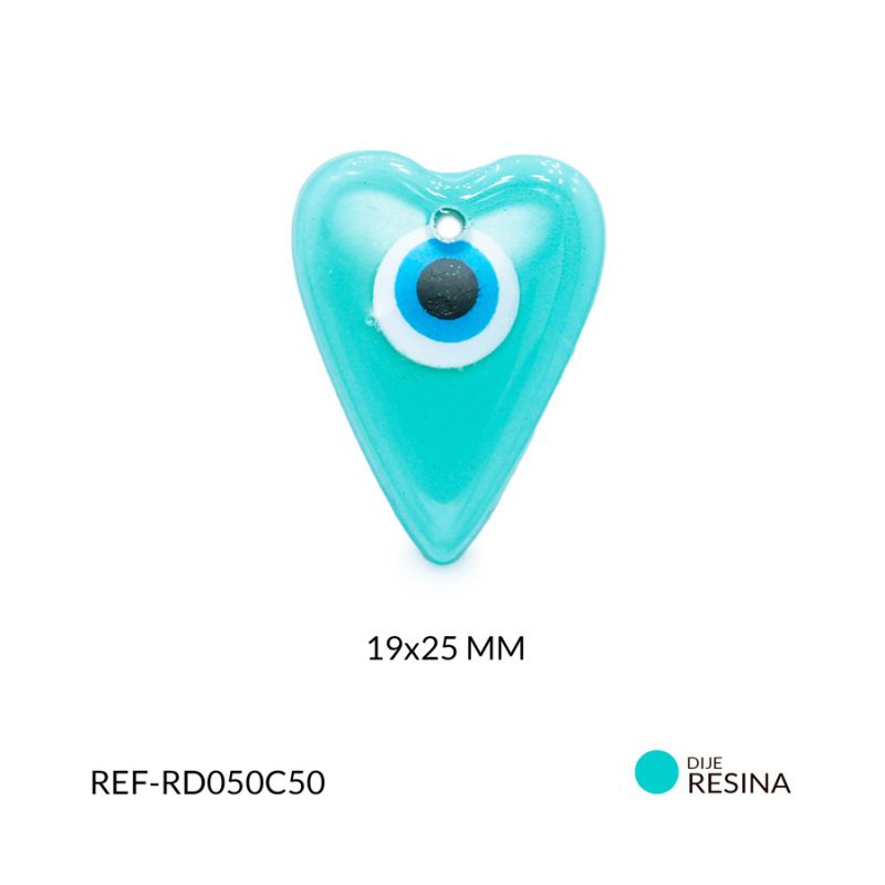 Dije resina corazon turquesa ojo turco 19x25mm x und
