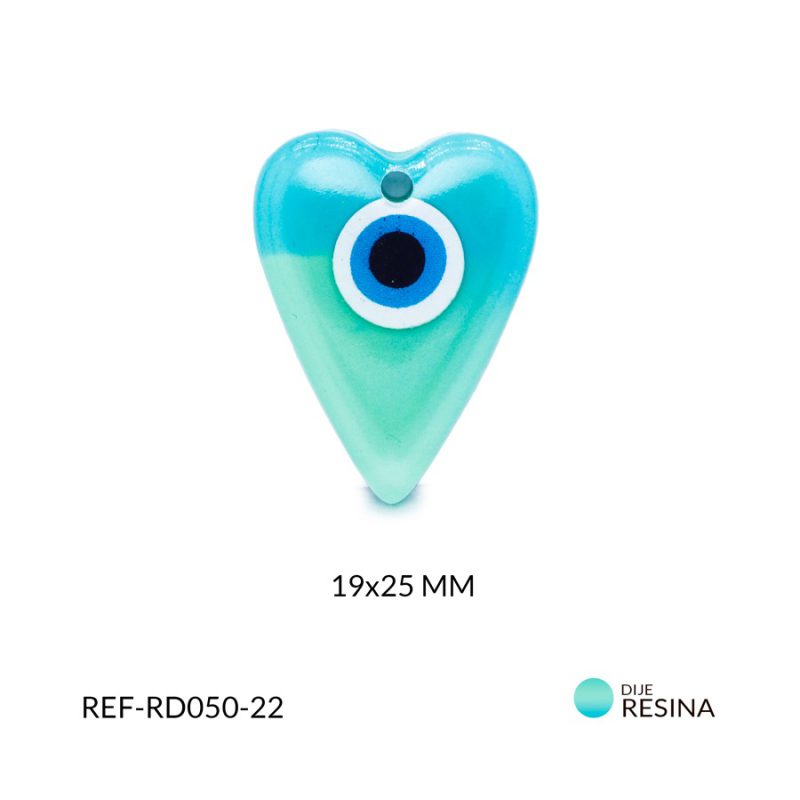 Dije resina corazon ojo turco vitro (verde a-verde menta) 19x25mm / x unidad / RD050-22 / RD050-22