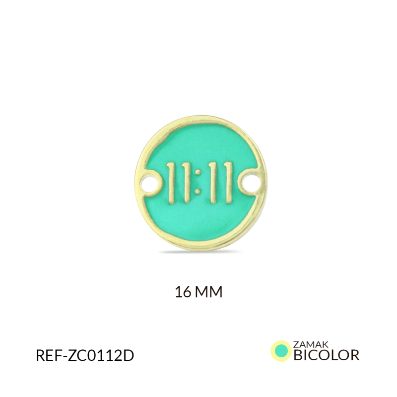 CENTRO PULSERA EN ZAMAK AMULETO 11-11 VERDE 16MM / color dorado / x unidad / REF-ZC0112D / REF-ZC0112D