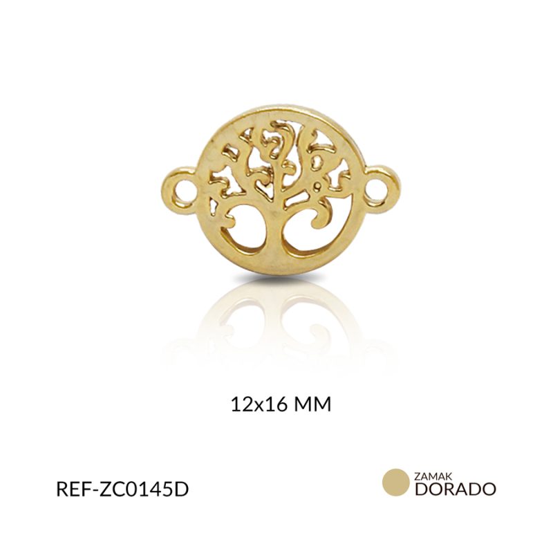 Centro pulsera zamak dorada circulo arbol de la vida 12 x 16 mm / x paquete x 3 und / Ref-ZC0145D