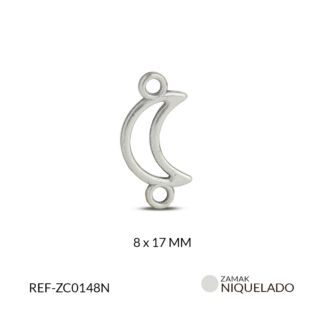 Centro pulsera zamak silueta luna 9x18mm x12 unds