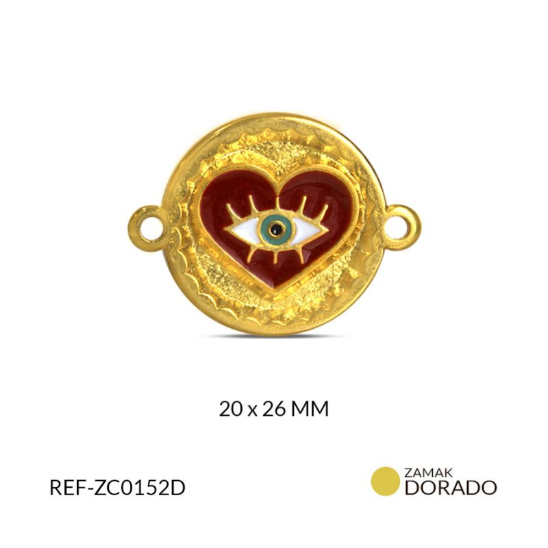 Centro pulsera zamak circulo corazón ojo fucsia 20x26mm / x und / Ref-ZC0152D