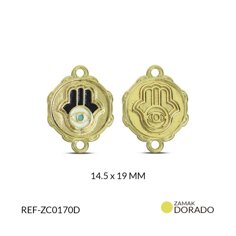 CENTRO PULSERA ZAMAK MANO HAMSA OJO TURCO RESINA NEGRO 14.5x19MM / x UND / Ref-ZC0170D