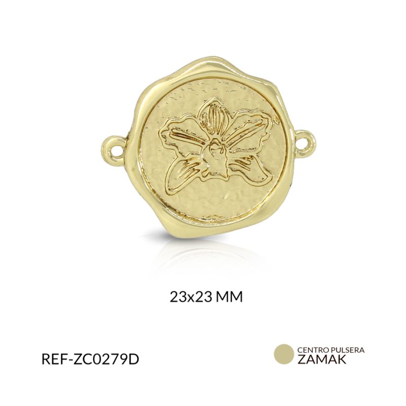 Centro pulsera Zamak circulo cataleya 23x23mm x unidad