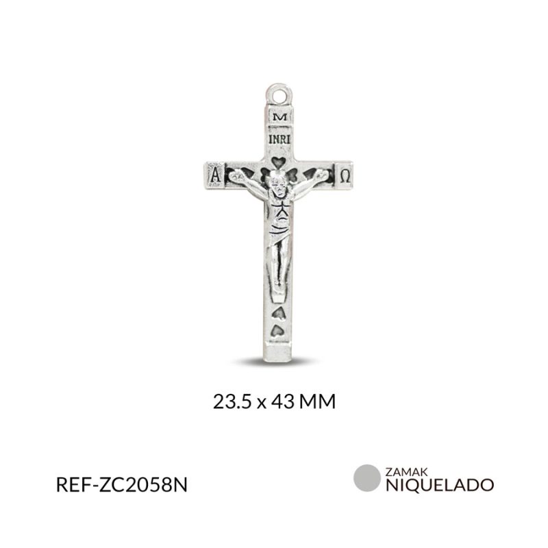 Cruz zamak cristo alfa omega 23.5 x 43 MM / paquete x 6 unidades / Ref-ZC2058N