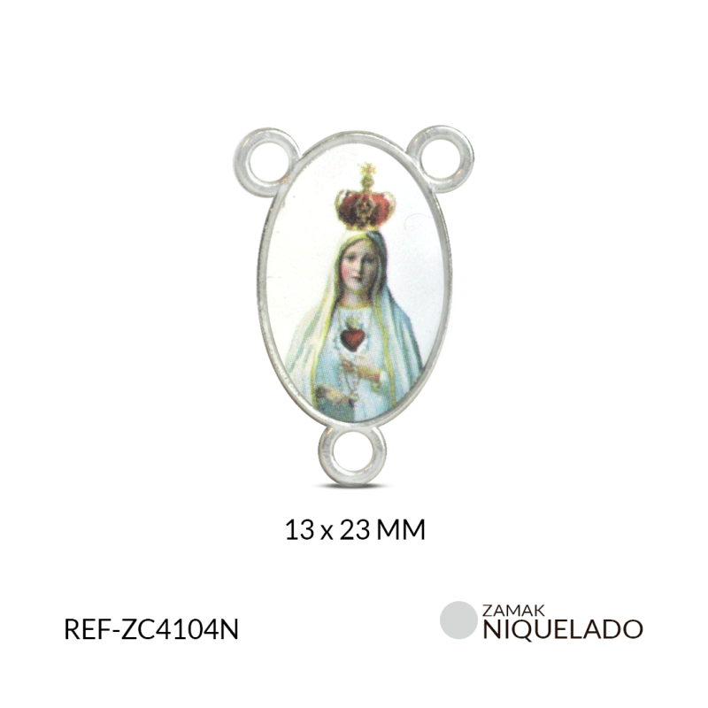 CRUCERO ZAMAK VIRGEN DE FATIMA FONDO BLANCO 13*23 MM / PAQUETE x 6 UND / Ref-ZC4104N