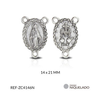 Crucero zamak ovalada Virgen Milagrosa 14x21mm x12 unidades
