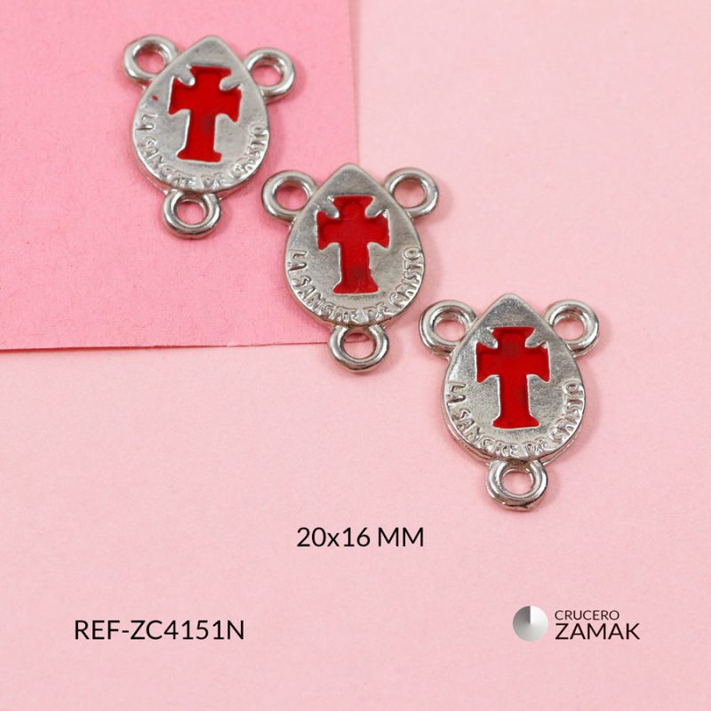 Crucero zamak gota sangre de cristo 20x16mm / paquete x 3 unidades / Ref-ZC4151N / Ref-ZC4151N