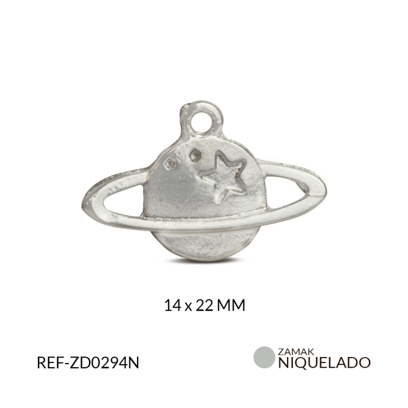 DIJE ZAMAK PLANETA SATURNO 14 X 22 MM / PAQUETE x 12 UND / Ref-ZD0294N