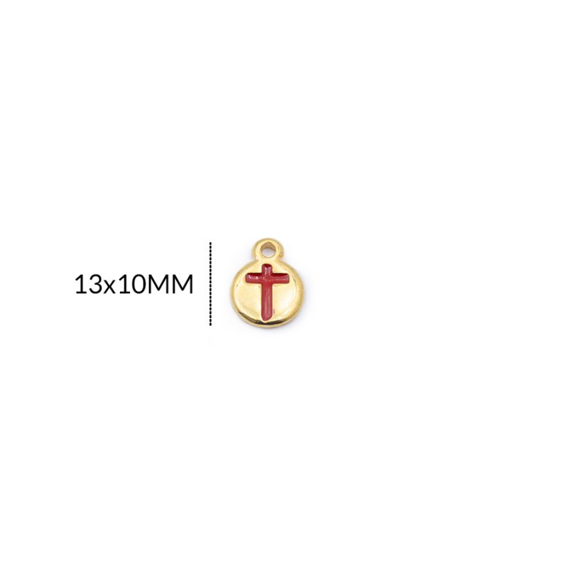 DIJE ZAMAK CIRCULO CRUZ EN RESINA 13 X 10MM / color dorado / X UNIDAD / REF-ZD0315DROJO / REF-ZD0315Drojo