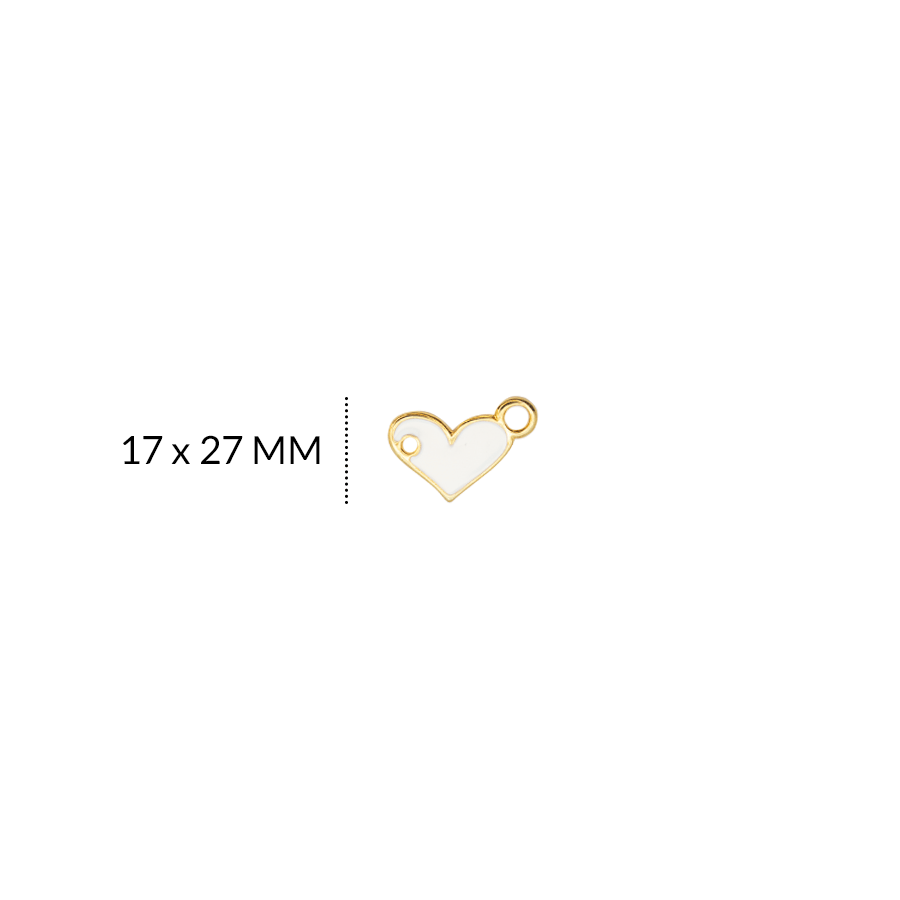 DIJE EN ZAMAK CORAZON TARZIA PINTADO blanco 17 X 27MM / color dorado / X UNIDAD / REF-ZD0335Dblanco / REF-ZD0335Dblanco