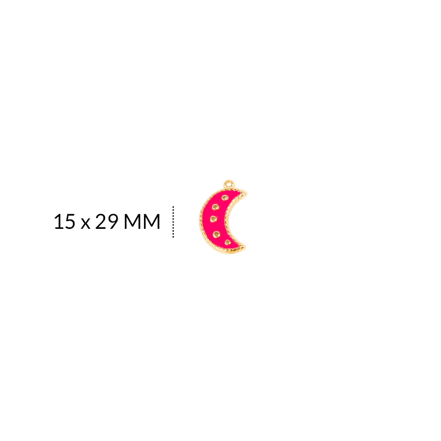 Dije en zamak luna pepitas fucsia 15 X 29 MM / x unidad / REF-ZD0343Dfucsia