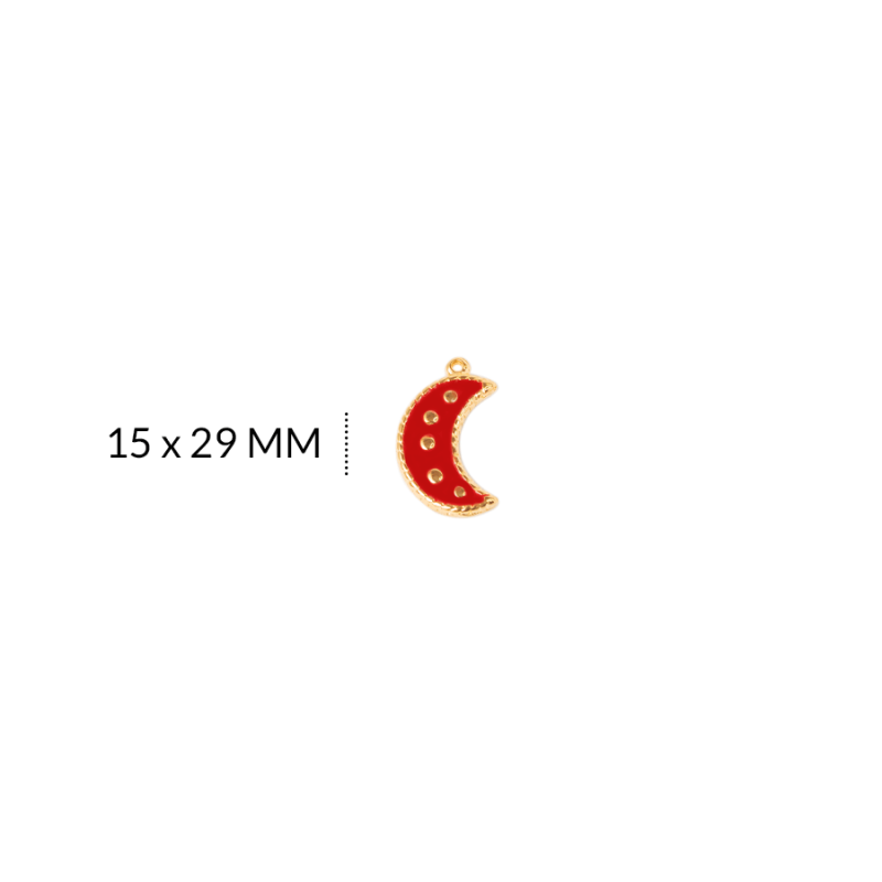 Dije en zamak luna pepitas rojo 15 X 29 MM / x unidad / REF-ZD0343Drojo