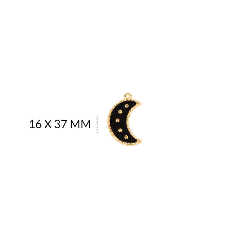DIJE EN ZAMAK LUNA PEPITAS NEGRO 16 X 37 MM / color dorado / X UNIDAD / REF-ZD0344Dnegro / REF-ZD0344Dnegro