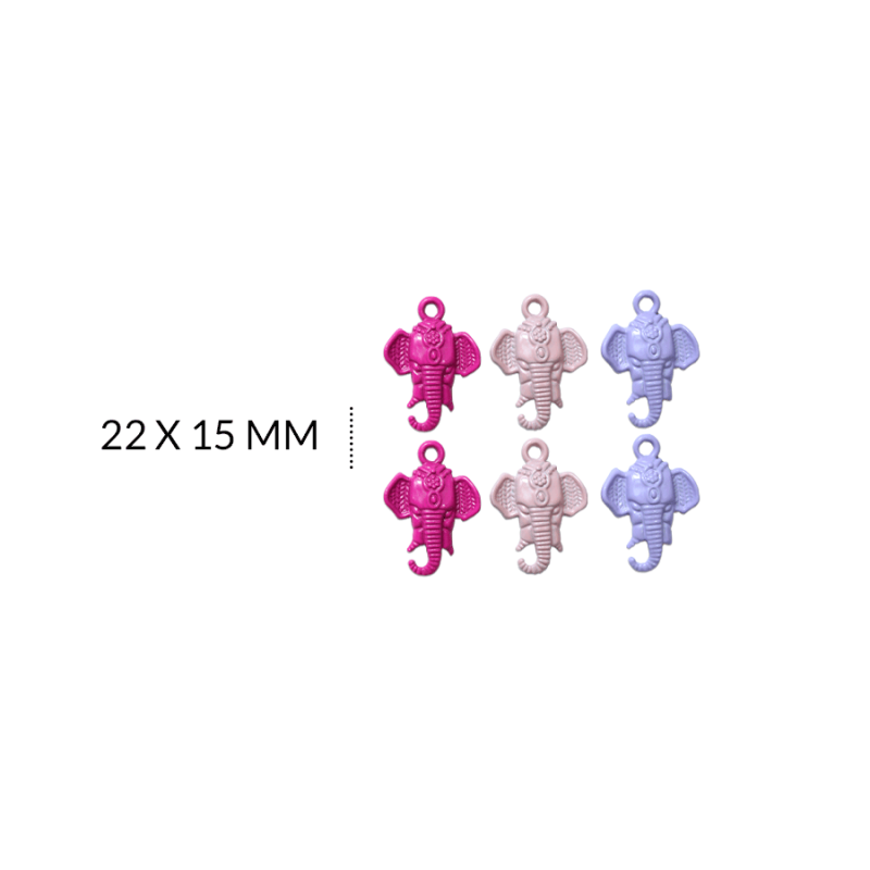 DIJE ZAMAK ROSTRO ELEFANTE PINTADO TONOS PASTEL 22 X 15 MM / paquete x 6 und / REF-ZD0364 / REF-ZD0364