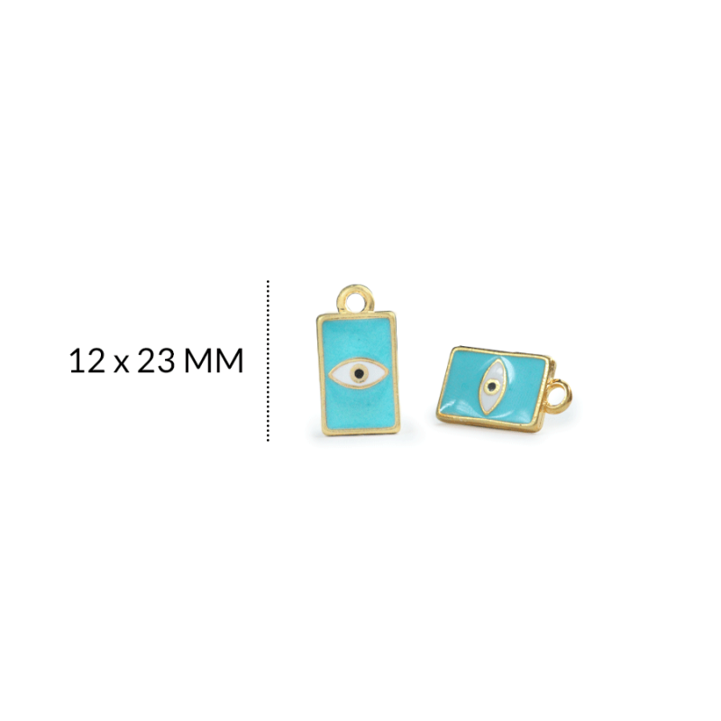 Dije zamak rectángulo azul ojo blanco / x unidad / REF-ZD0389D