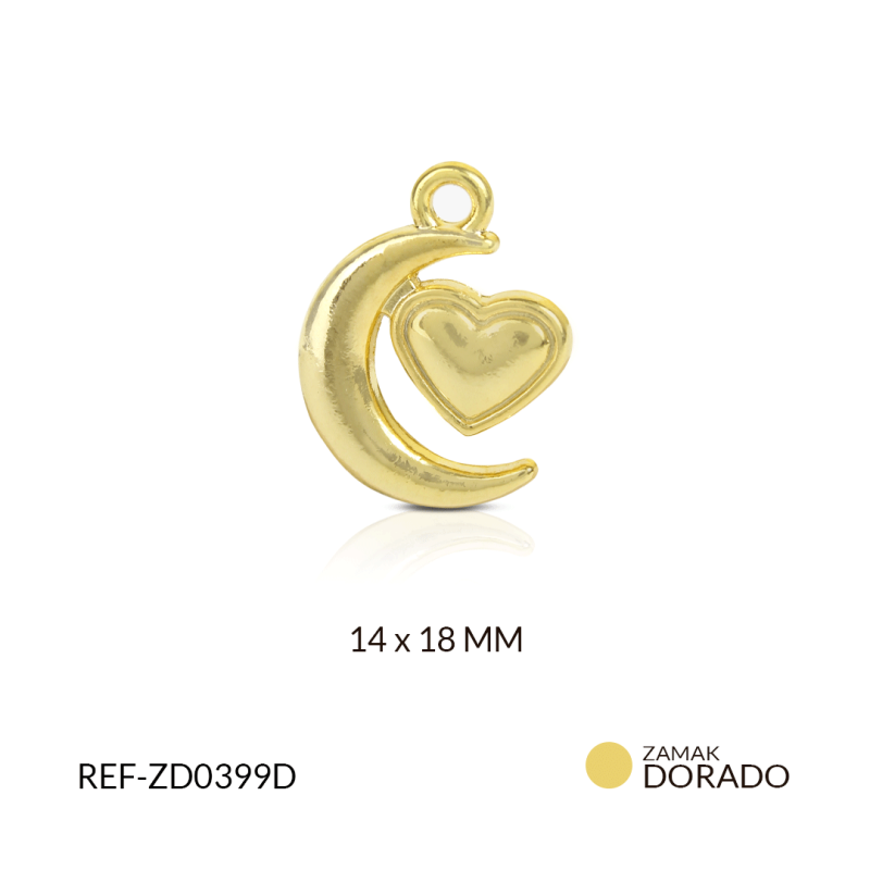 Dije zamak luna corazón 14 x 18 mm color dorado / x und / REF-ZD0399D