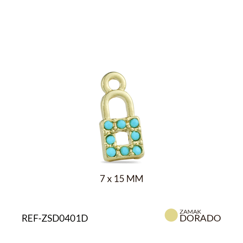 DIJE ZAMAK CANDADO CIRCONES TURQUESA/ x UND / REF-ZD0401D