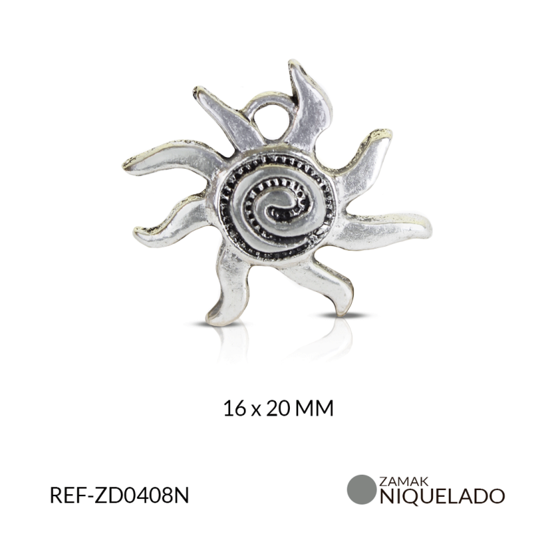 DIJE ZAMAK NIQUELADA SOL MAYA/ PAQUETE x 12 UND/ 16x20mm / Ref-ZD0408N