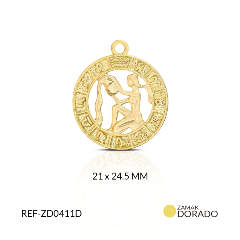 DIJE ZAMAK DORADO SIGNO ZODIACAL ACUARIO/ x UND/ 21x24mm / REF-ZD0411D