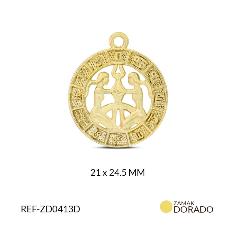 DIJE ZAMAK DORADO SIGNO ZODIACAL GEMINIS/ x UND/ 21x24mm / REF-ZD0413D