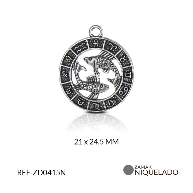 DIJE ZAMAK NIQUELADO SIGNO ZODIACAL PISCIS/ PAQUETE x 6 UND/21x24mm / REF-ZD0415N