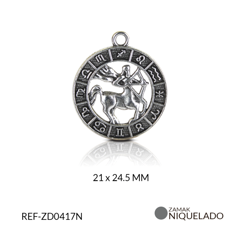 DIJE ZAMAK NIQUELADO SIGNO ZODIACAL SAGITARIO/PAQUETE x 6 UND/ 21x24mm / REF-ZD0417N