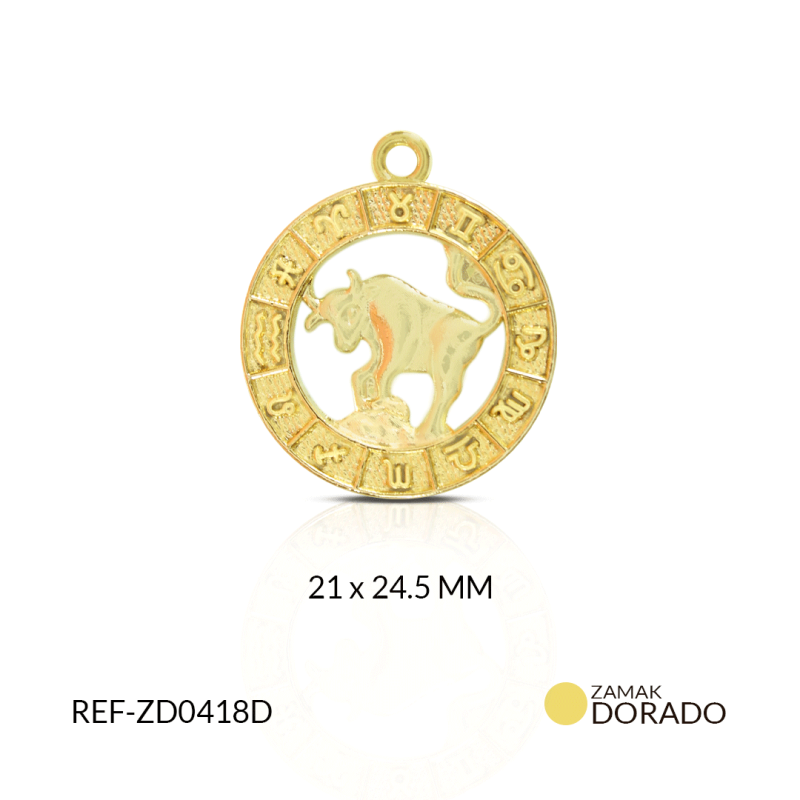 DIJE ZAMAK DORADO SIGNO ZODIACAL TAURO/ x UND/ 21x24mm / REF-ZD0418D