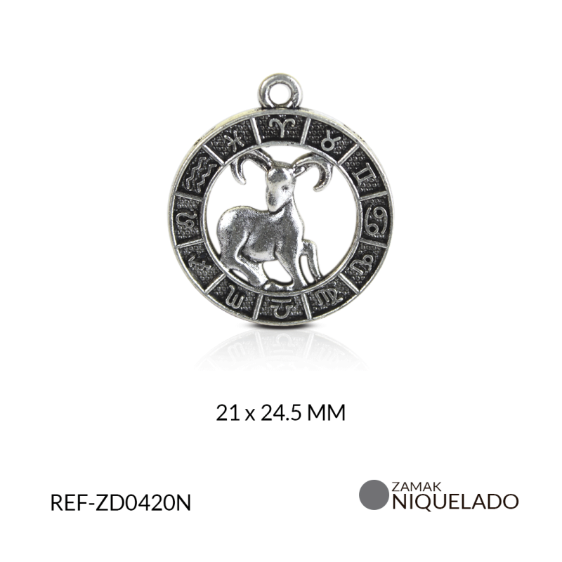 DIJE ZAMAK NIQUELADO SIGNO ZODIACAL ARIES/ PAQUETE x 6 UND/21x24mm / REF-ZD0420N