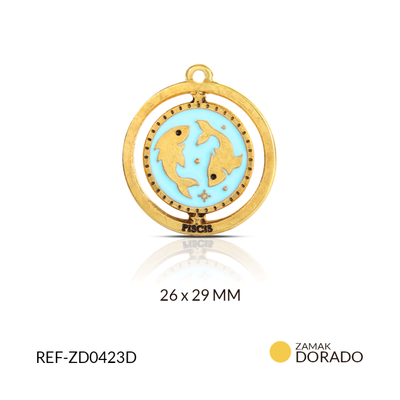 DIJE ZAMAK DORADO SIGNO ZODIACAL PISCIS / x UND / 26x29mm / REF-ZD0423D