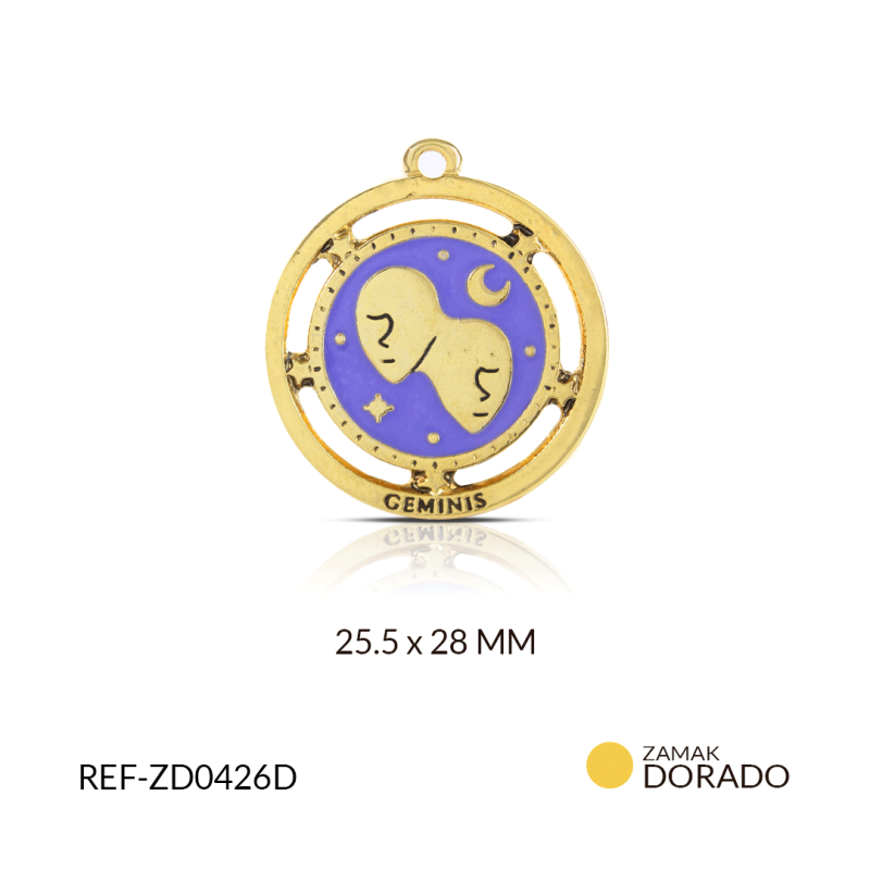 DIJE ZAMAK DORADO SIGNO ZODIACAL GEMINIS / x UND /25x28mm / REF-ZD0426D