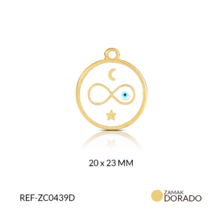 Dije zamak circulo resina blanco infinito+ ojo turco 20x23mm x und