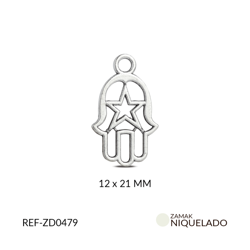 DIJE ZAMAK MANO HAMSA ESTRELLA 21X12MM / PAQUETE x 12 UND / Ref-ZD0479N