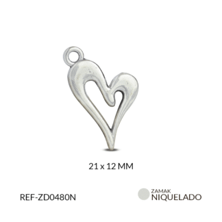 Dije zamak silueta de corazón 21x12mm x12 unidades