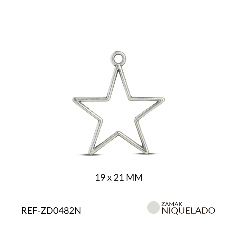 DIJE ZAMAK ESTRELLA SILUETA 19X21 MM / paquete X 12 UND / Ref-zd0482n