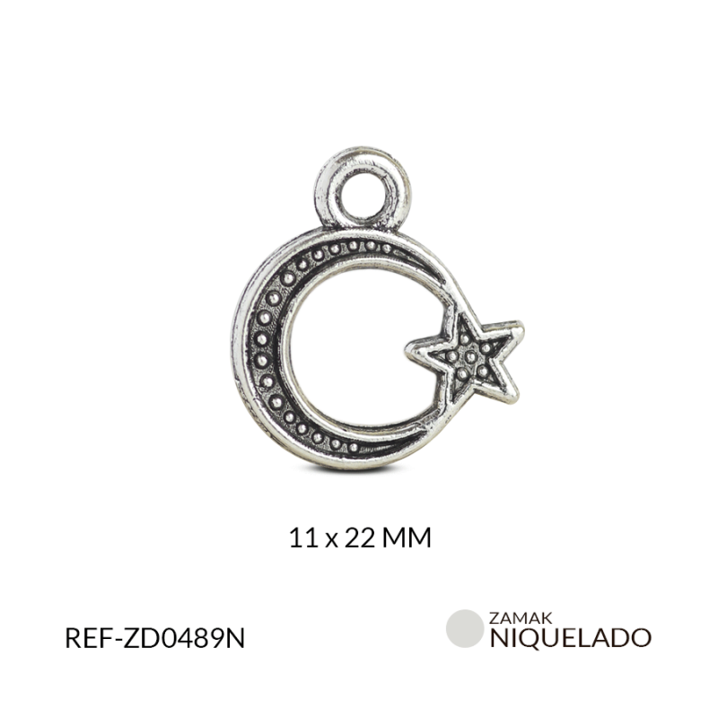 DIJE ZAMAK LUNA ESTRELLA 11X12 MM / paquete X 12 UND / Ref-zd0489n