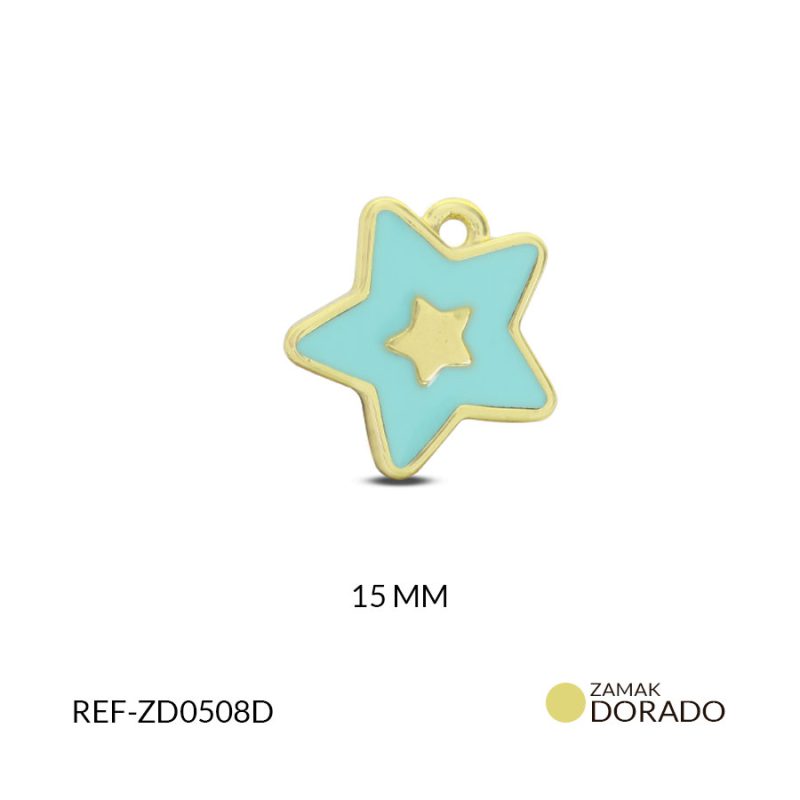 DIJE ZAMAK ESTRELLA CON RESINA VERDE A 15MM / x UND / Ref-ZD0508D