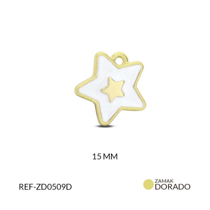 DIJE ZAMAK ESTRELLA CON RESINA BLANCA 15MM / x UND / Ref-ZD0509D