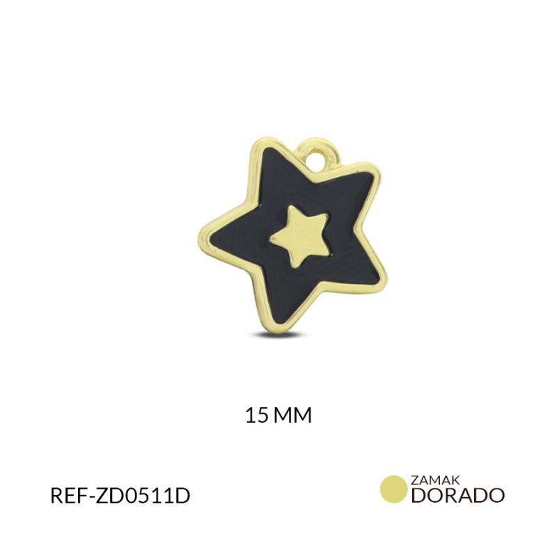 DIJE ZAMAK ESTRELLA CON RESINA NEGRO 15MM / x UND / Ref-ZD0511D