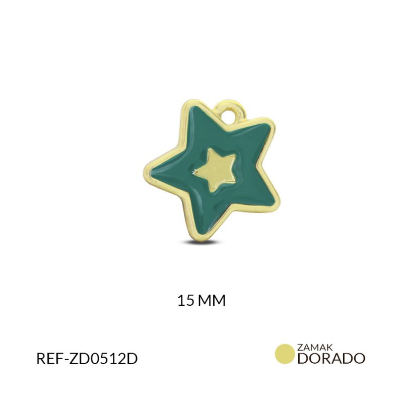 DIJE ZAMAK ESTRELLA CON RESINA VERDE  15MM / x UND / Ref-ZD0512D