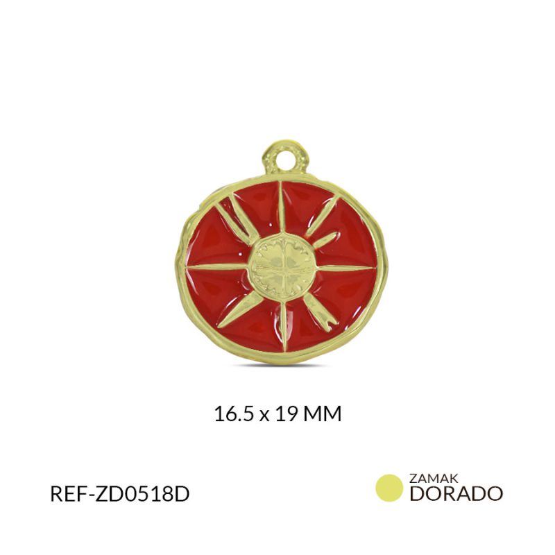 DIJE ZAMAK OVALADO BRUJULA RESINA ROJA 16.5 X 19 MM / x UND / Ref-ZD0518D