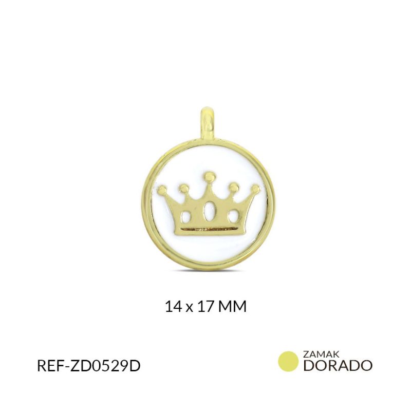 DIJE ZAMAK CIRCULO CORONA RESINA BLANCA 14x17MM / x UND / Ref-ZD0529D