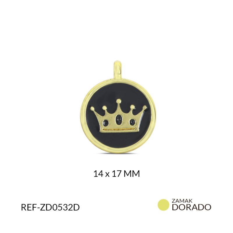 DIJE ZAMAK CIRCULO CORONA RESINA NEGRO 14X17MM / x UND / Ref-ZD0532D