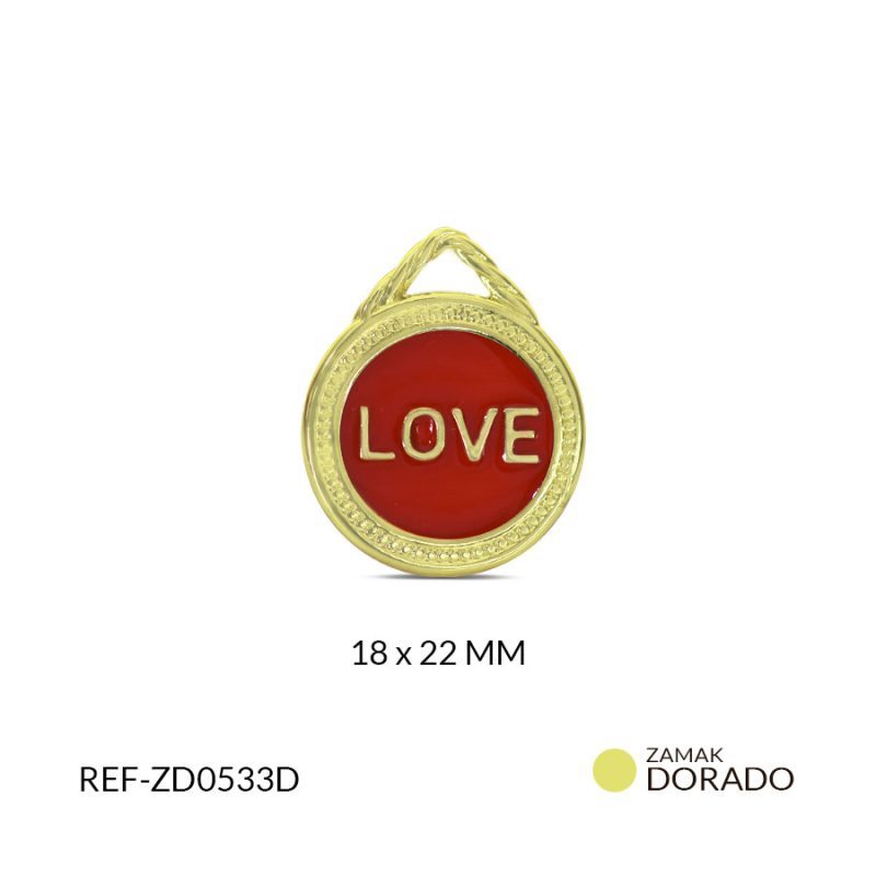DIJE ZAMAK CIRCULO LOVE RESINA ROJO 18X22MM / x UND / Ref-ZD0533D