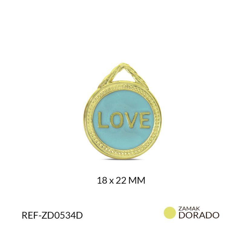 DIJE ZAMAK CIRCULO LOVE RESINA VERDE A 18X22MM /  x UND / Ref-ZD0534D